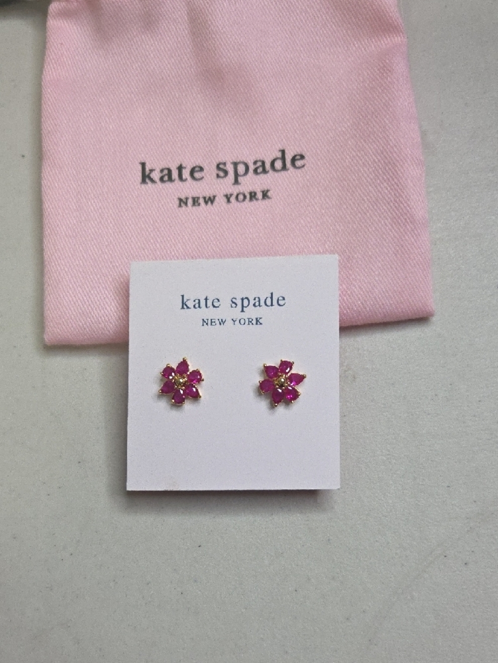 kate spade Pink Flower Crystal Stud Earrings for Kids - Picture 3 of 3